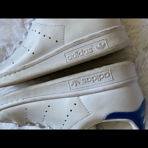 Adidas Stan Smith Sneakers Shoes White Blue Athletic Mens Size 4 - Picture 11 of 14